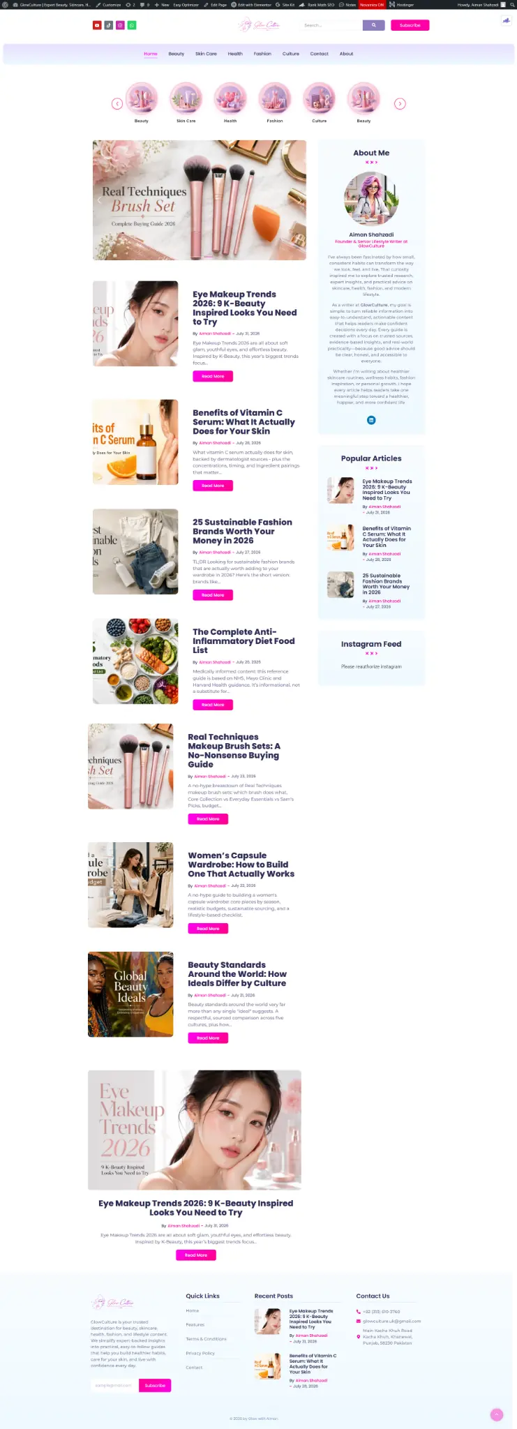 GlowCulture Homepage, SEO & Content Foundation project evidence