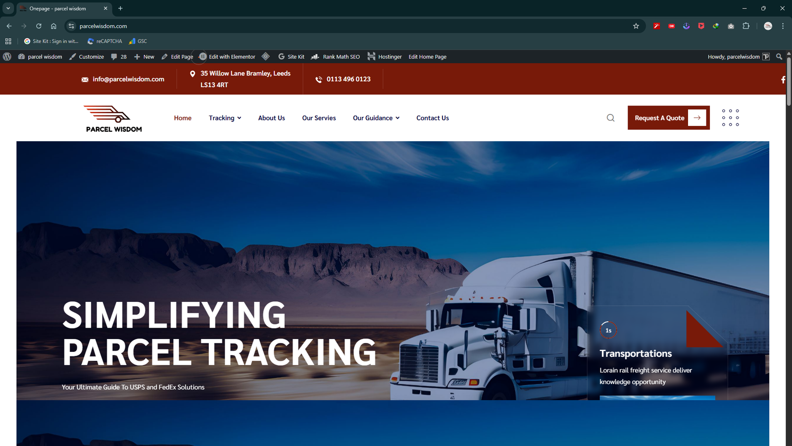 ParcelWisdom earlier homepage